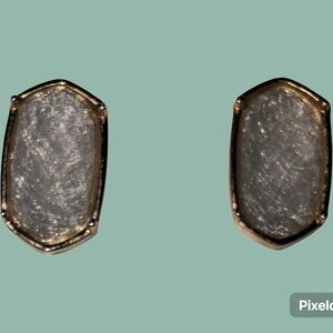 Hexagon Stone Stud Earrings in Smoky Gray and Gold